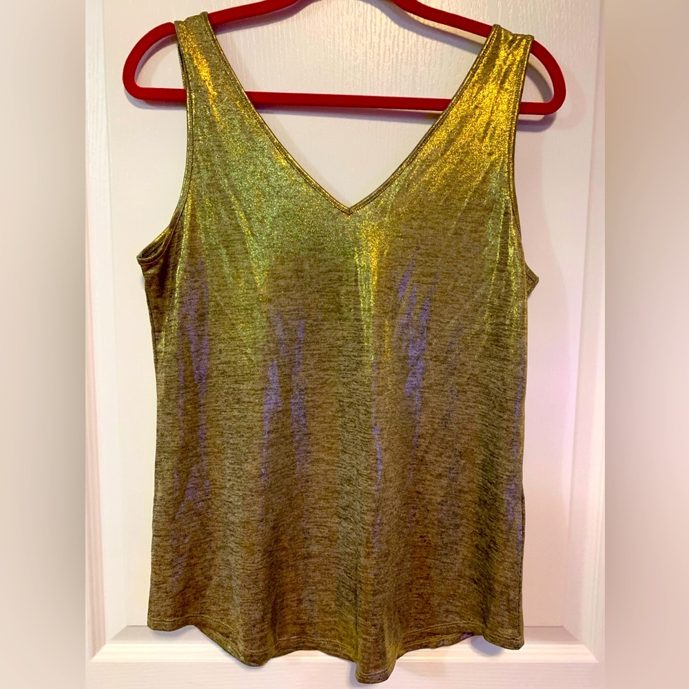 White House Black Market gold v-neck tank size medium